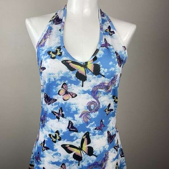 Delias Size L UR Highway to heaven halter butterfly retro 90s y2k print dress - Picture 2 of 9